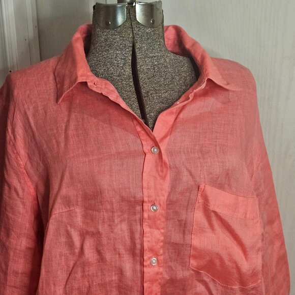 Salmon Coloured Linen Long Sleeve Shirt Large - Picture 3 of 8